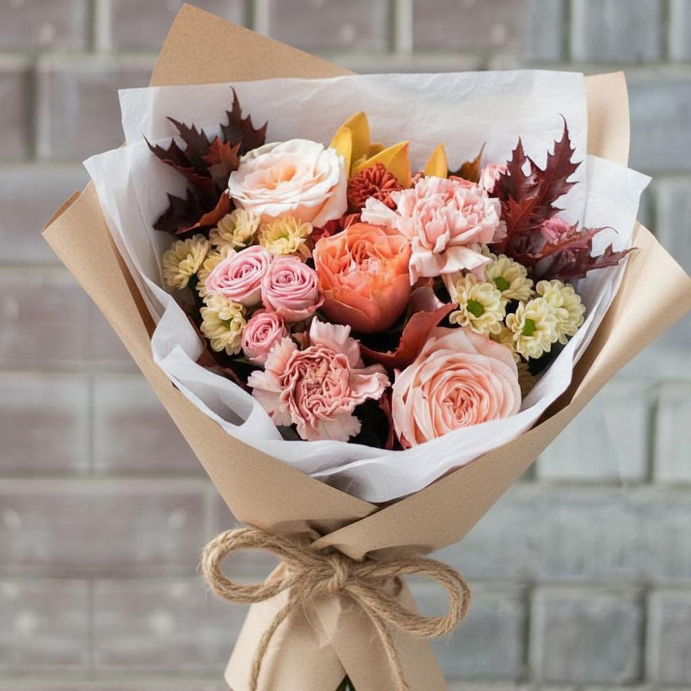 Букет цветов из: Гвоздики, Хризантемы и Розы в Каскара