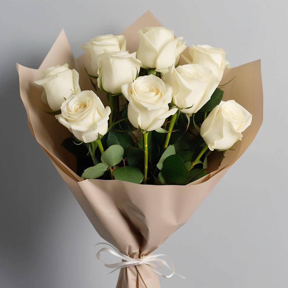 Букет 9 Белых роз Эдлесс Лав в Каскара