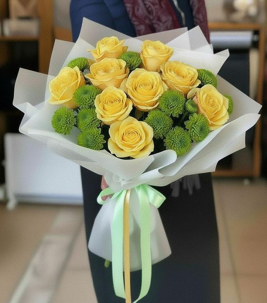 Букет цветов из: Хризантемы и Розы в Каскара