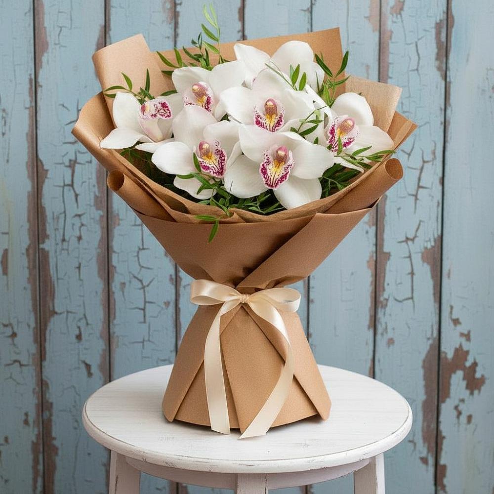 Букет цветов из: Орхидеи и Розы в Каскара