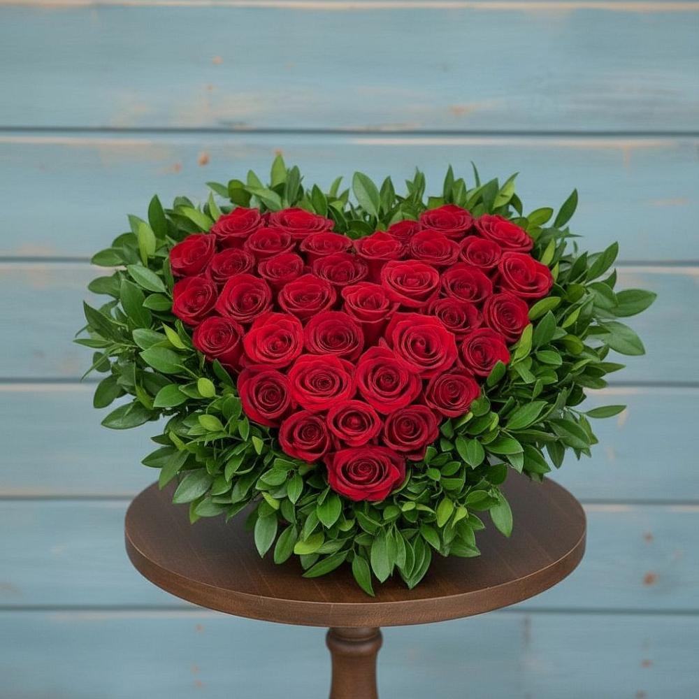 Цветочная композиция из Розы в виде сердца в Каскара