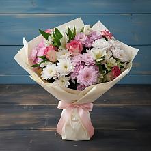 Букет цветов из:  Хризантемы, Альстромерии и Розы в Каскара