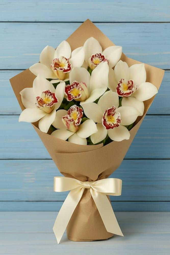 Букет цветов из: Орхидеи и Розы в Каскара